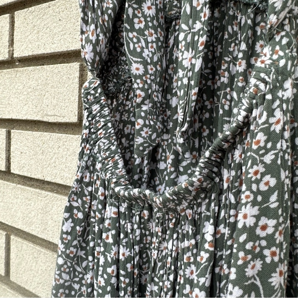 Angie Green Floral Tie Back High Low Boho Cottagecore Mini Dress L Prairie - Picture 8 of 11